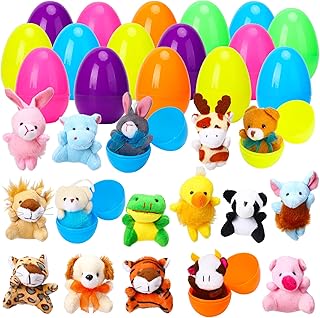 ThinkMax 16 pcs Easter Eggs Filled with Mini Plush Animals Toy for Easter Basket Stuffers/Fillers, Easter Eggs Hunt, Easter Party Favor