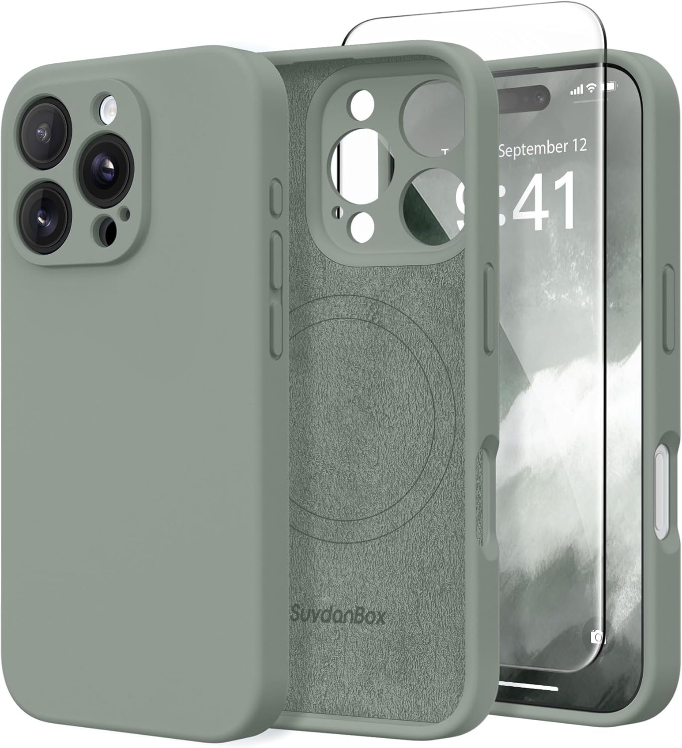 Magnetic for iPhone 16 Pro Case, Compatible with MagSafe, [Full Camera Protection][2 Screen Protectors] Silicone Shockproof Protective Phone Case for iPhone 16 Pro 6.3", Calke Green