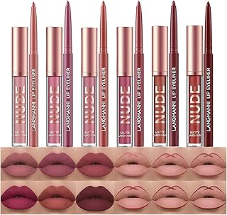 BestLand 12Pcs Matte Liquid Lipstick + Lip Liner Pens Set, One Step Lips Makeup Kits Pigment Velvety Nude Lip Stain Waterproof Long Wear Lip Gloss Make up Gift Set (Set A)