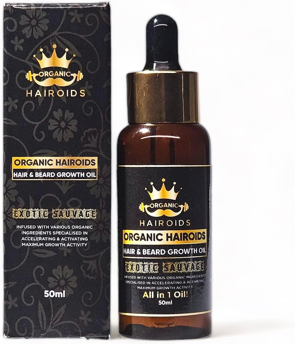 Organic Hairoids Hair & Beard Oil 50ml | Beard Oil for Men | Premium Hair & Beard Care Products | 100% Natural Ingredients | Beard Growth Accelerator