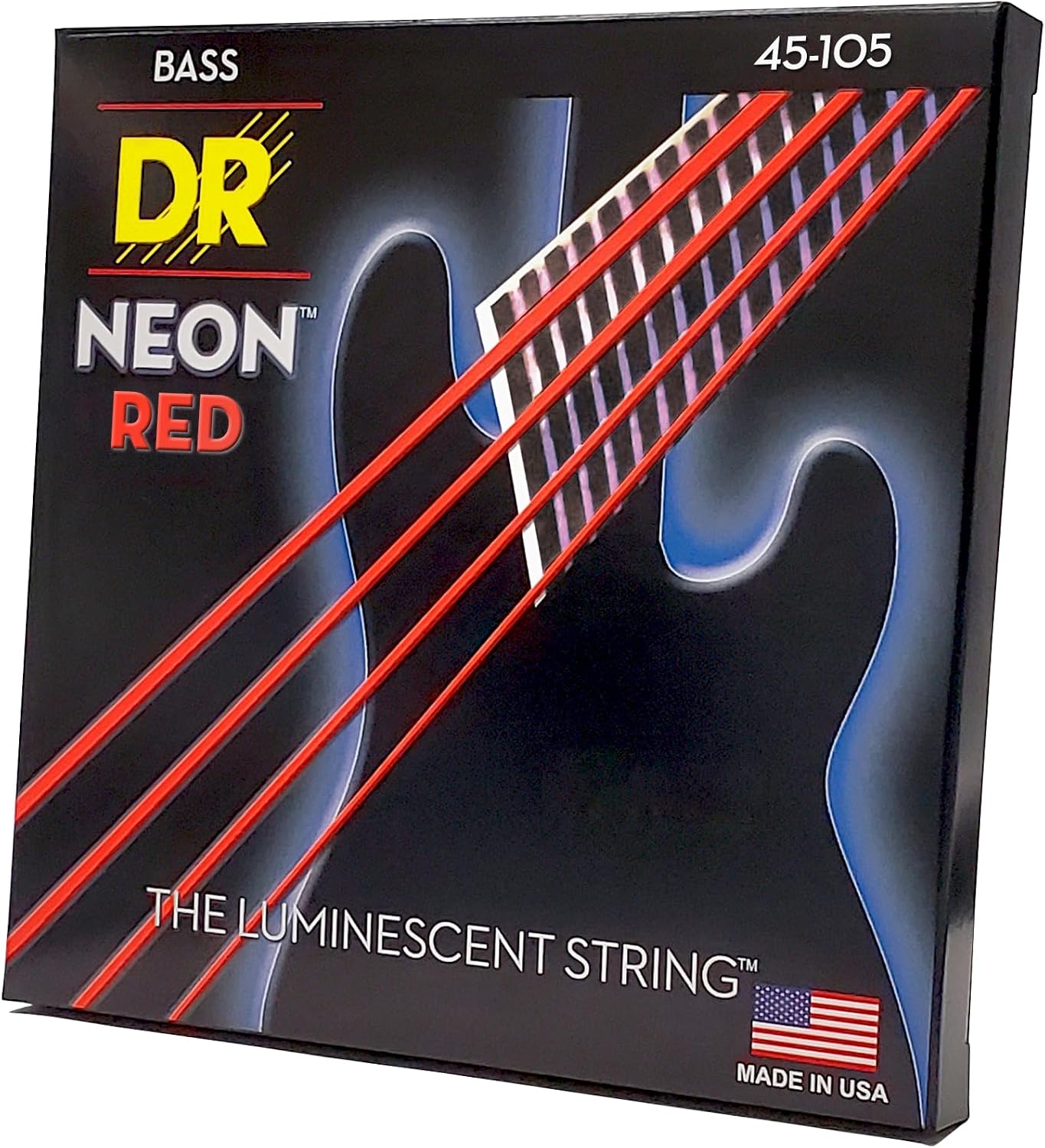 DR Strings HI-DEF NEON™ - RED coloured Bass Strings: Medium 45-105