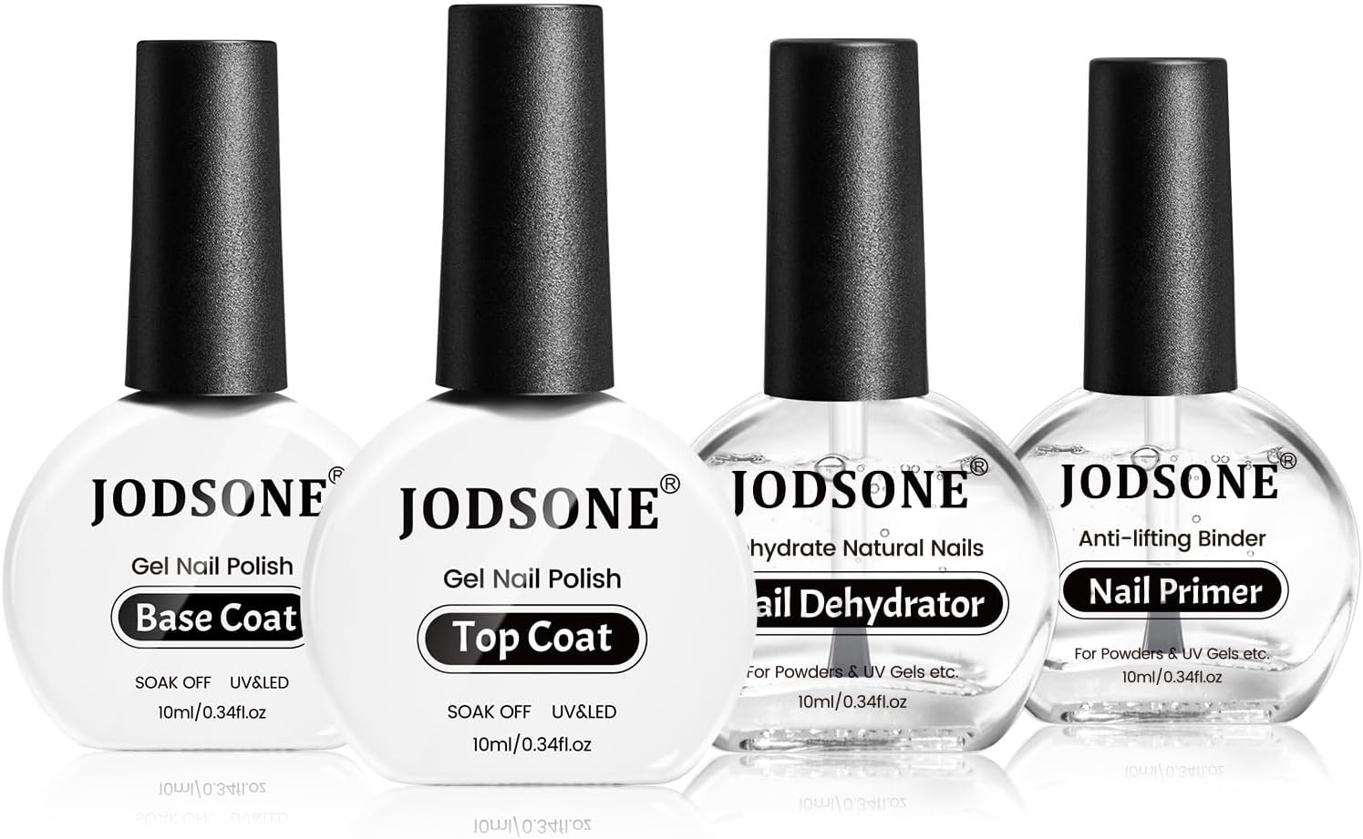 JODSONE 4x10ML Nail Dehydrator Nail Primer Base Coat Top Coat Glossy Quick Drying Durable DIY Nail Art Design Long Lasting Gift For Girls