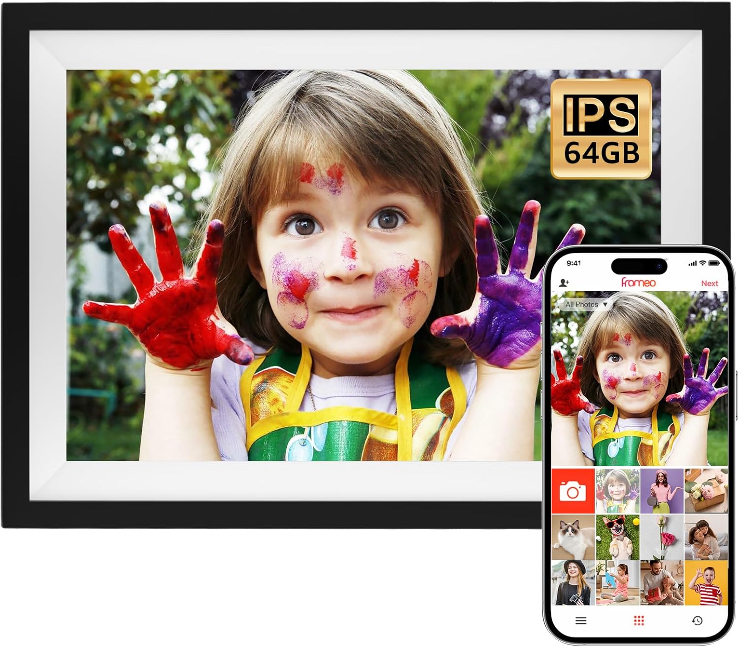 FRAMEO Digital Picture Frame WiFi, 10.1 Inch Smart Digital Photo Frame Electronic Picture Frame 64GB & 2GB RAM with 1280x800 IPS HD Touch Screen, Easy Setup to Share Photos & Videos