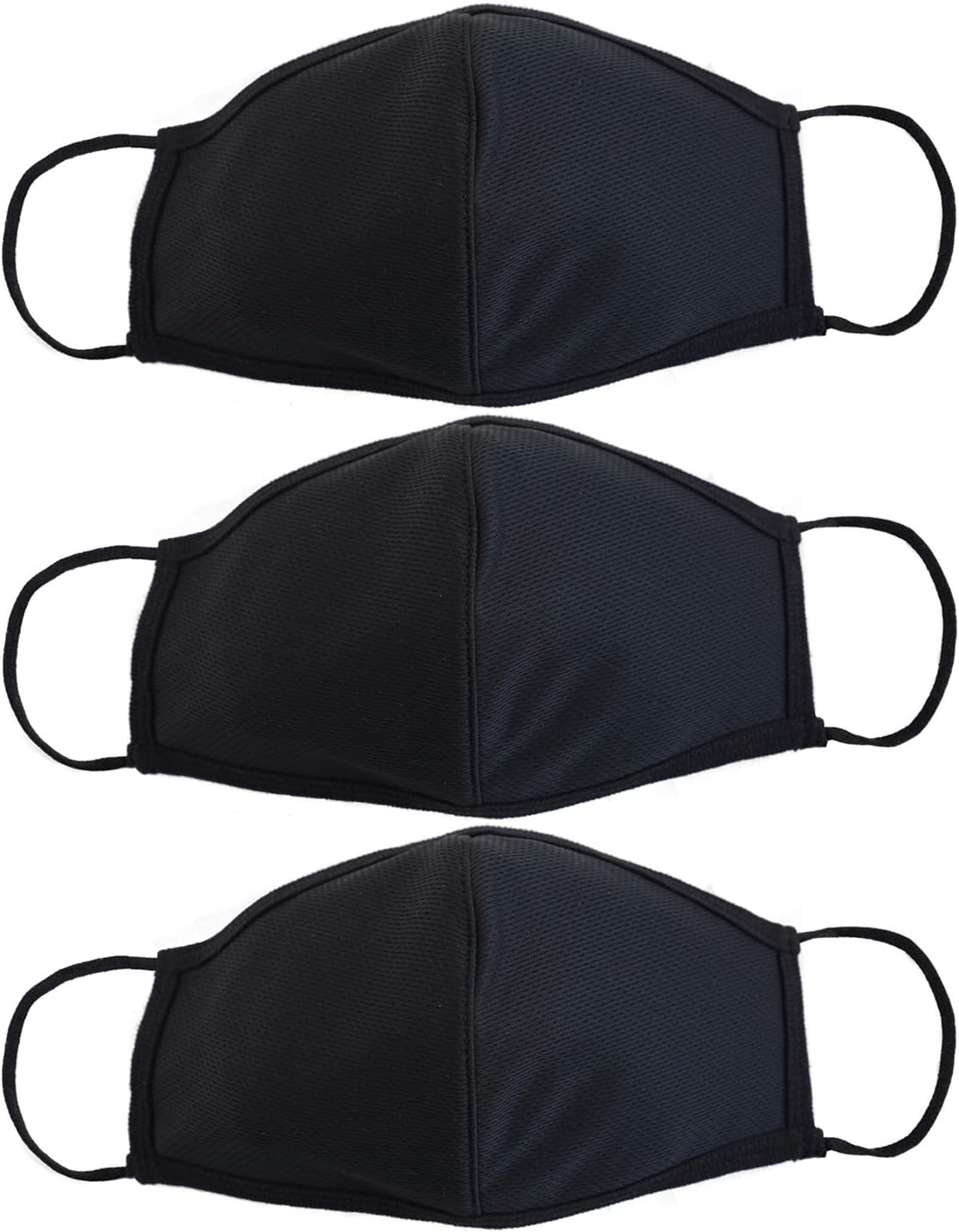 EnerPlex Comfort 3-Ply Reusable Face Mask - Breathable , Fully Machine Washable Masks for Home Office Work Outdoors - LARGE (3-Pack) - Black