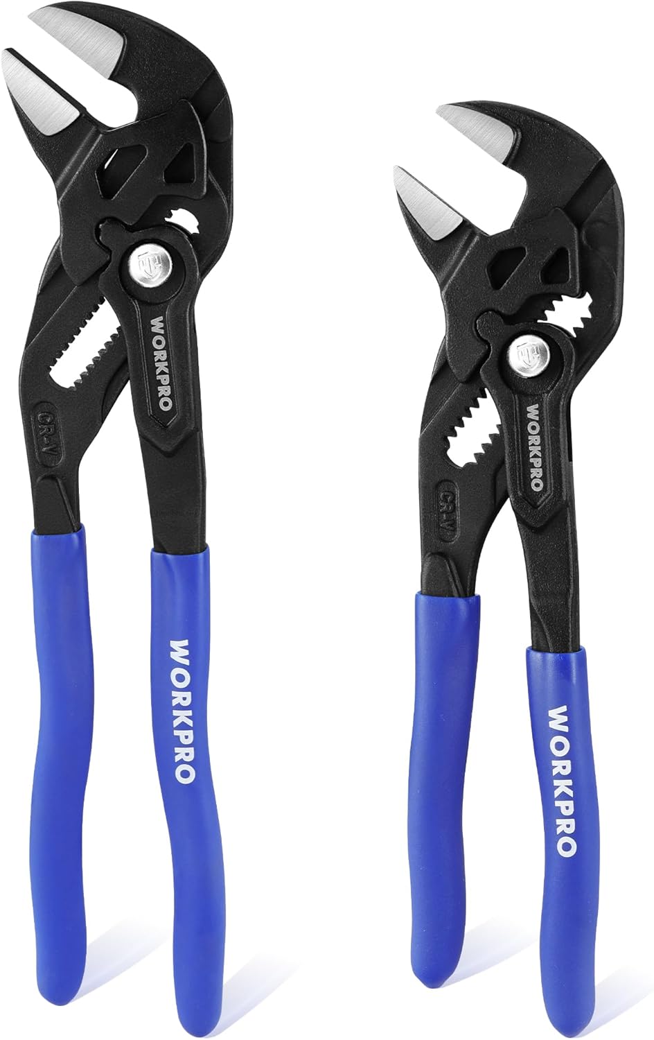 WORKPRO 2-Piece Adjustable Pliers Wrench Set, Adjustable Spanner, Water Pump Pliers 180mm 250mm, Self Adjusting Jaw Pliers Max Jaw Capacity 40mm 50mm, Dual Handle for Labor Saving