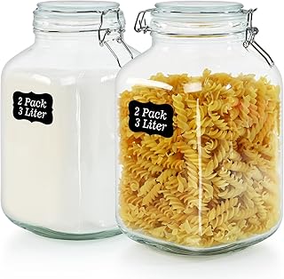 Ollieroo 106oz Square Glass Jars with Airtight Lid, Large Mason Jars, Wide Mouth Storage Containers for Flour, Cereal, Coffee, Pasta and Canning, Big Glass Kitchen Canisters (Set of 2)