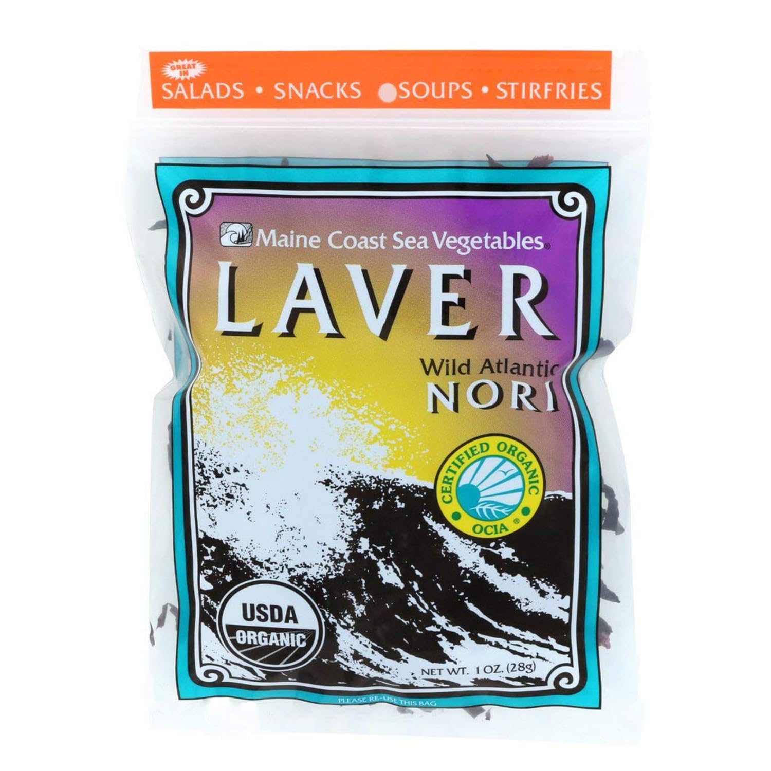 Maine Coast Sea Vegetables Laver Whole Leaf | Organic Dried Seaweed | Wild-Harvested Nori | Perfect for Soups, Salads & Snacks | Rich in Iodine | Dried Vegetables | 1 oz / 28g (Pack of 1)