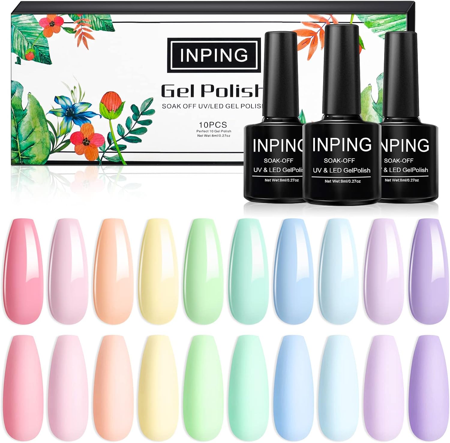 Pastel Gel Nail Polish, 10 Color Spring Summer Nail Polishes Set Candy Macaroon Collection Required Soak Off UV/LED for Starter DIY Nail Art Salon Manicure Kit,8 ML