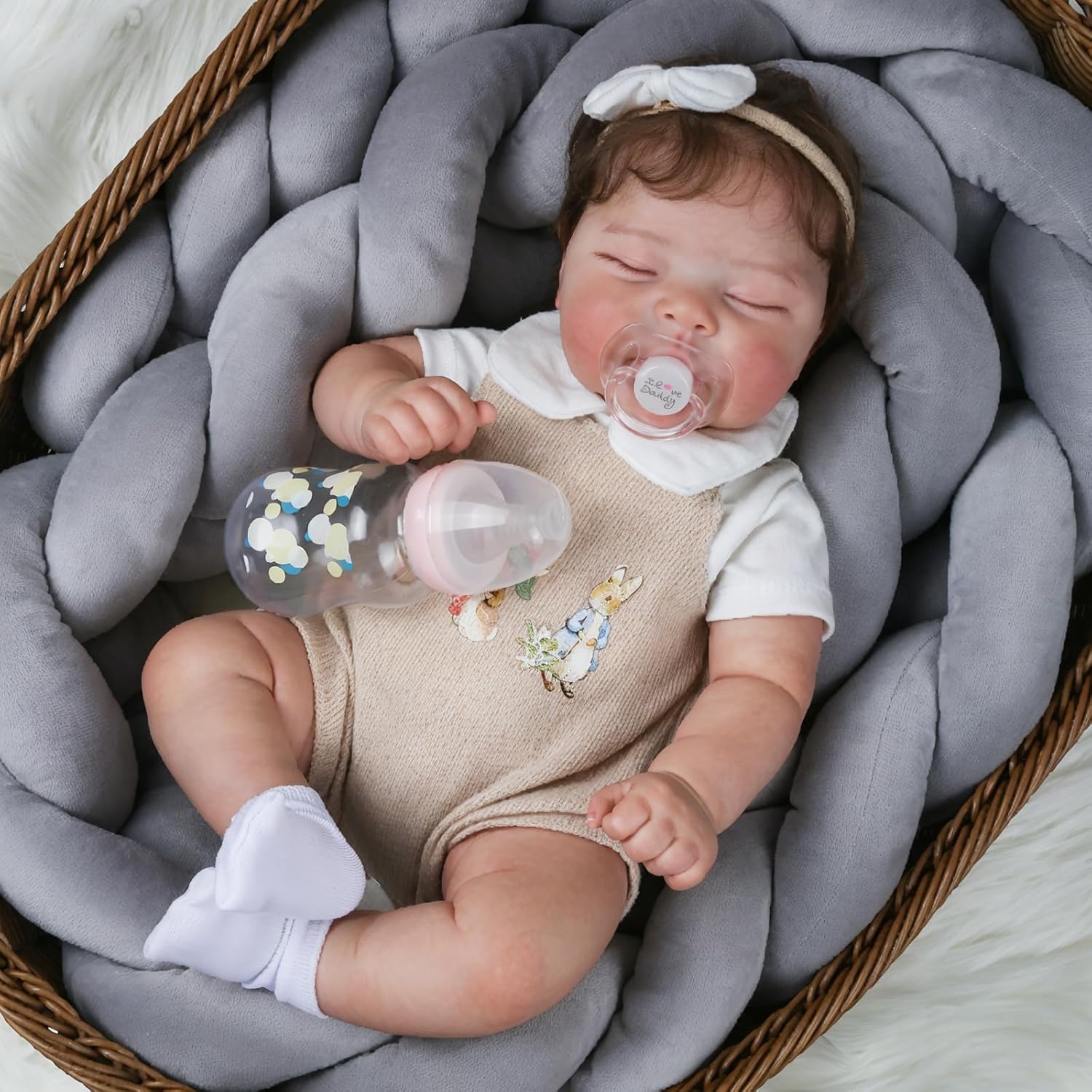 Sleeping Reborn Baby Dolls, 22 Inch Lifelike Newborn Baby with Weighted Cloth Body, Real Vinyl Reborn Doll Girl Peaches with Realistic Veins, Advanced Doll Gift Set for Kids Age 3+
