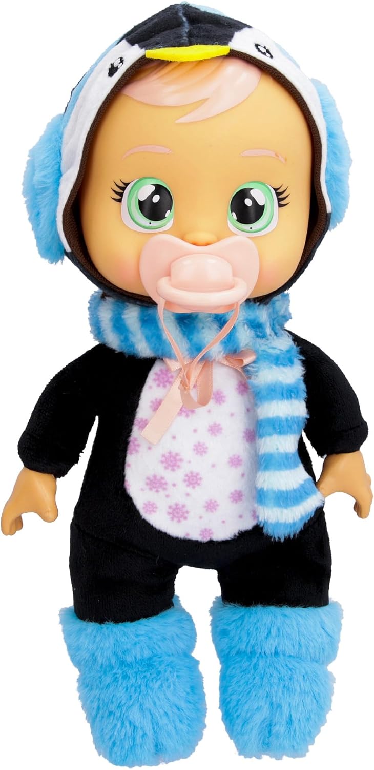 Cry Babies Tiny Cuddles Christmas Izzy - 9" Baby Dolls, Cries Real Tears, Blue Penguin Themed Pajamas