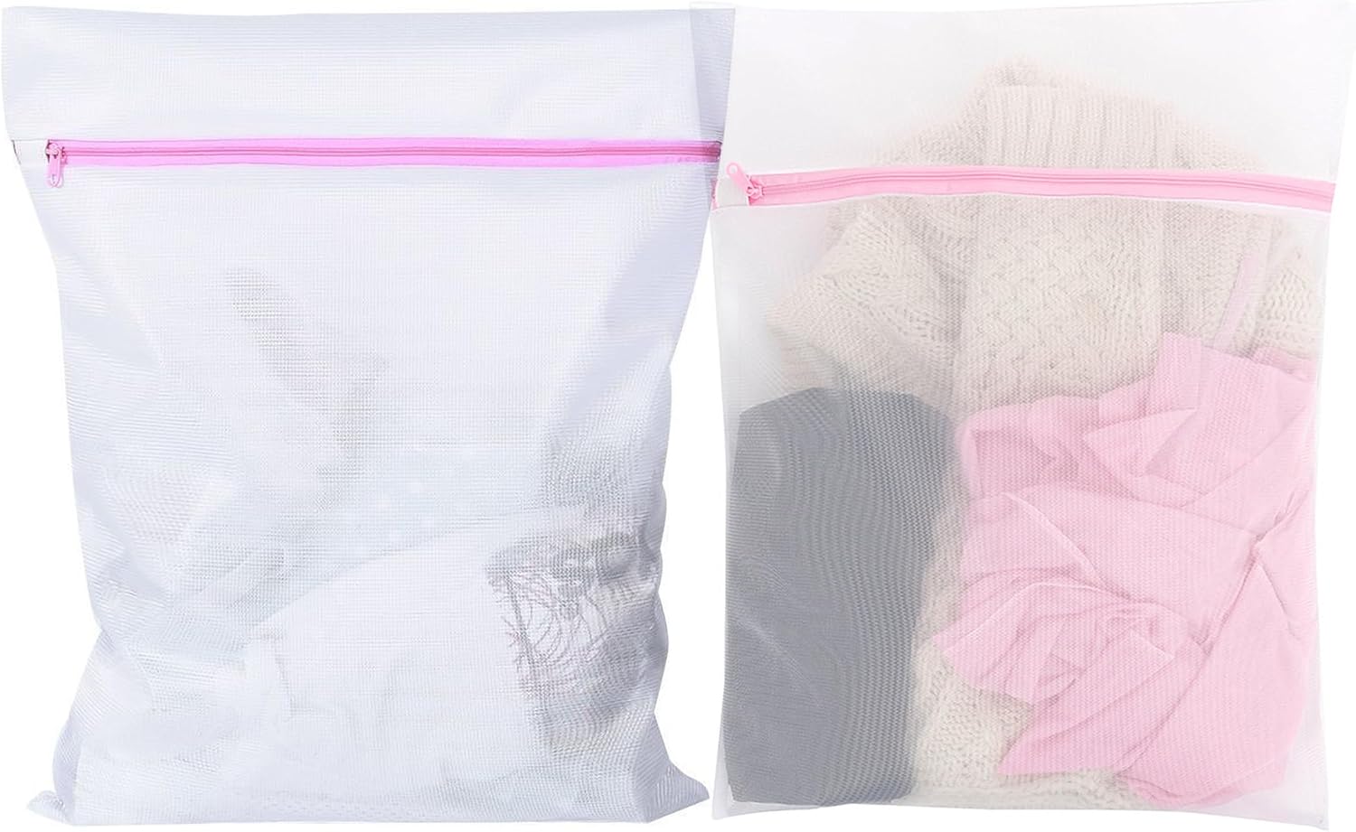 2Pcs Mesh Laundry Bags for Washing Machine, Travel Laundry Bag Set for Washer Dryer, Durable Net Wash Bags for Delicates, Bras, Underwear, Portable & Reusable (M 40cmx50cm)