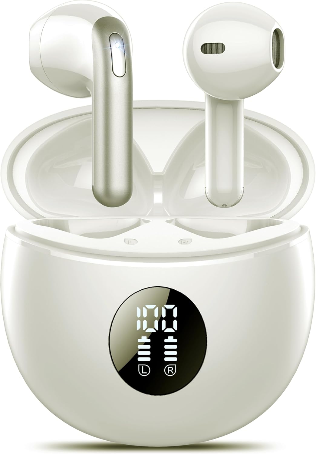 TIMU Wireless Earbuds, Bluetooth 5.4 Headphones in Ear, 2025 New Bluetooth Earphones with 4 ENC Noise Cancelling Mic, Bass Boost 87%, 50H Ear buds with IP7 Waterproof, Fast Charge, LED Display(Beige)