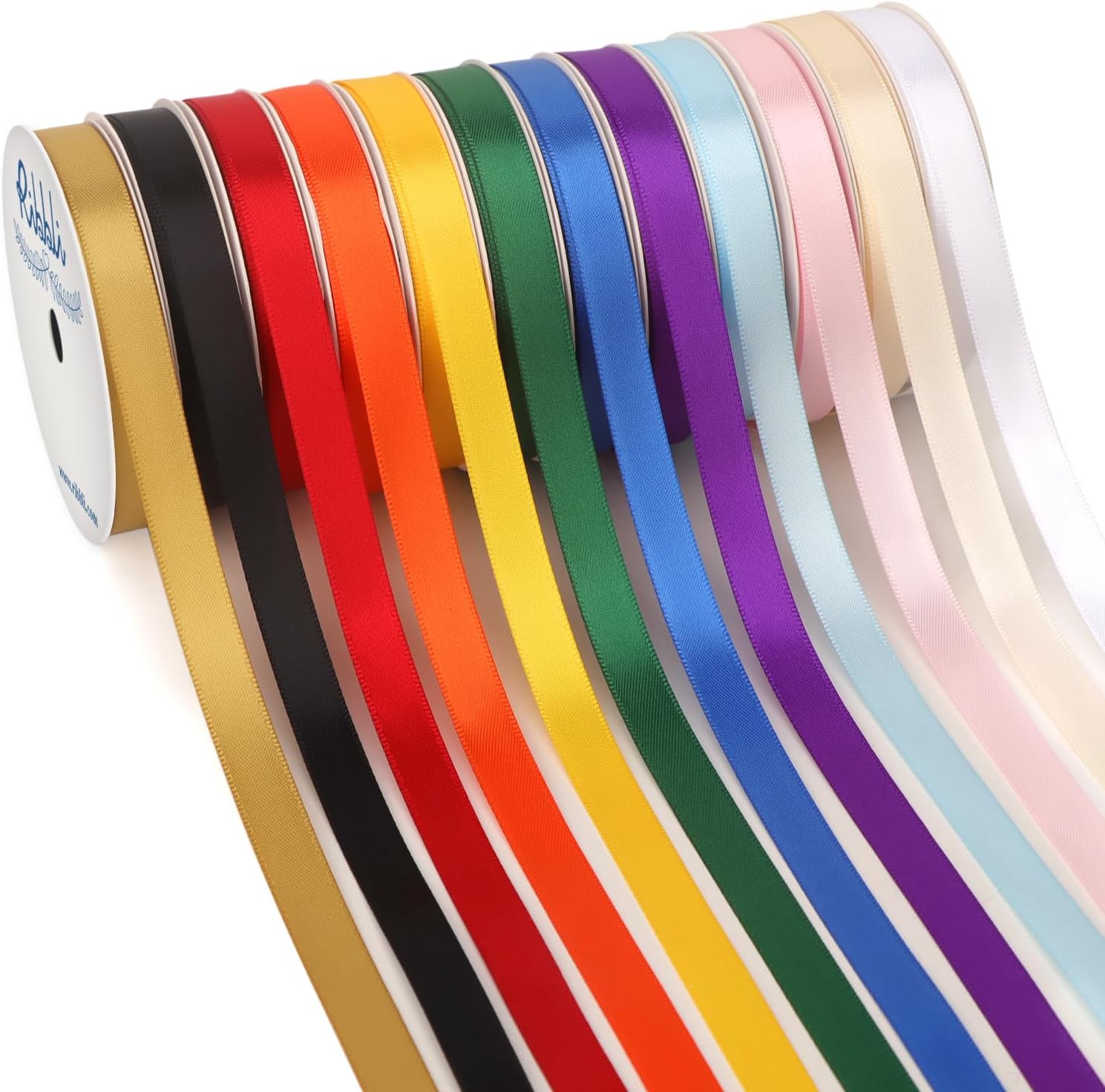 Ribbli Rainbow Satin Ribbon 3/8 Inch x 12 Rolls Total 60 Yards- Colorful Ribbon for Gift Wrapping Craft Party Decoration Baby Shower Wedding