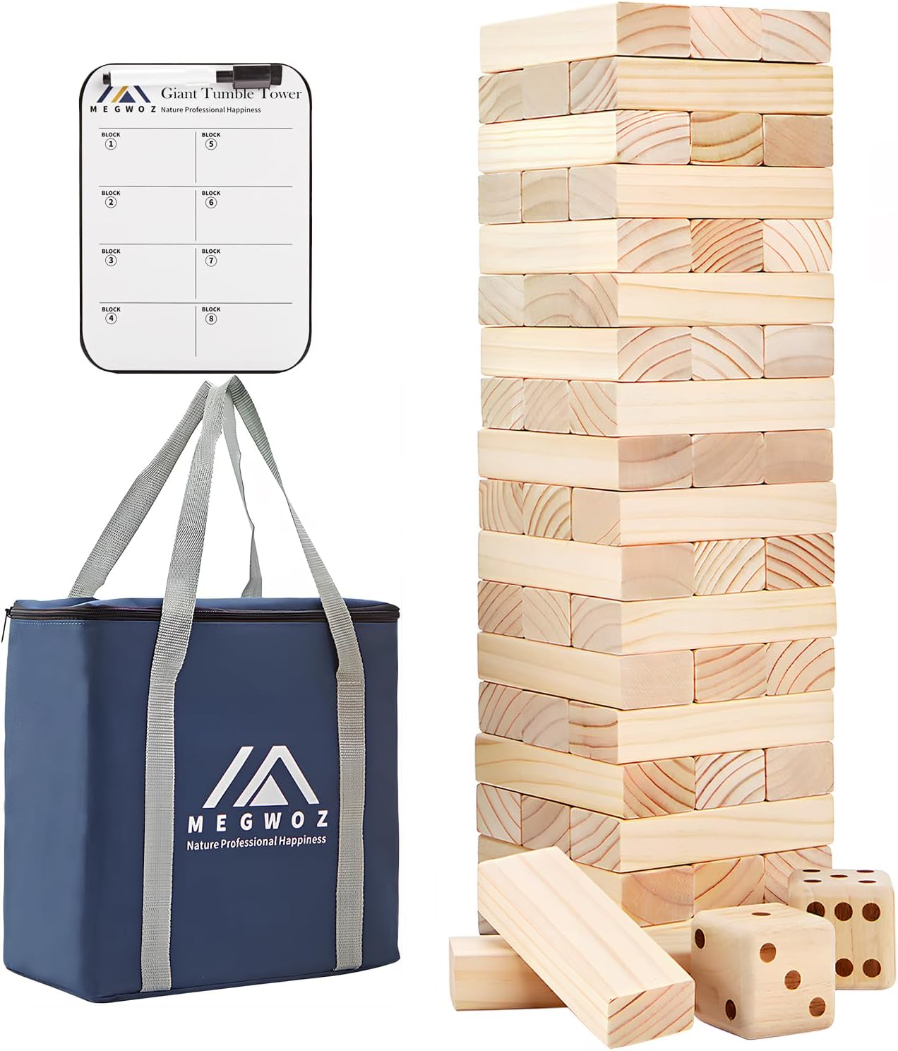 Giant Tumble Tower Games for Kids and Adults 57 Blocks New Zealand Pine Wooden Blocks Stacking to Over 4.2FT Family Games for Indoors Outdoors Yard Games for Family