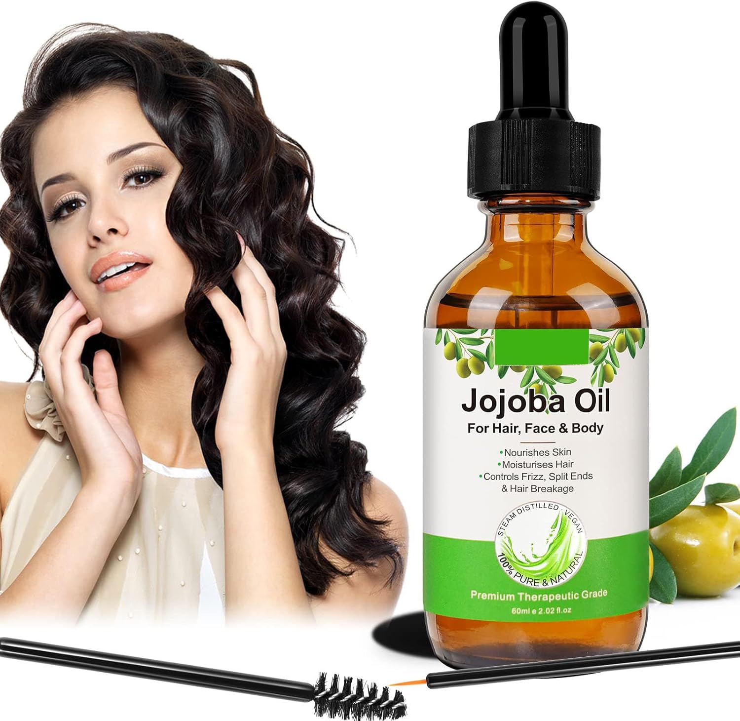 Jojoba Oil for Hair Growth, Organic Jojoba Oil for Face & Skin Care, Improve Hair Loss and Nourishes Scalp for Men and Women, Hair Growth Oil Promotes Eyebrow and Eyelash Growth, 60ml