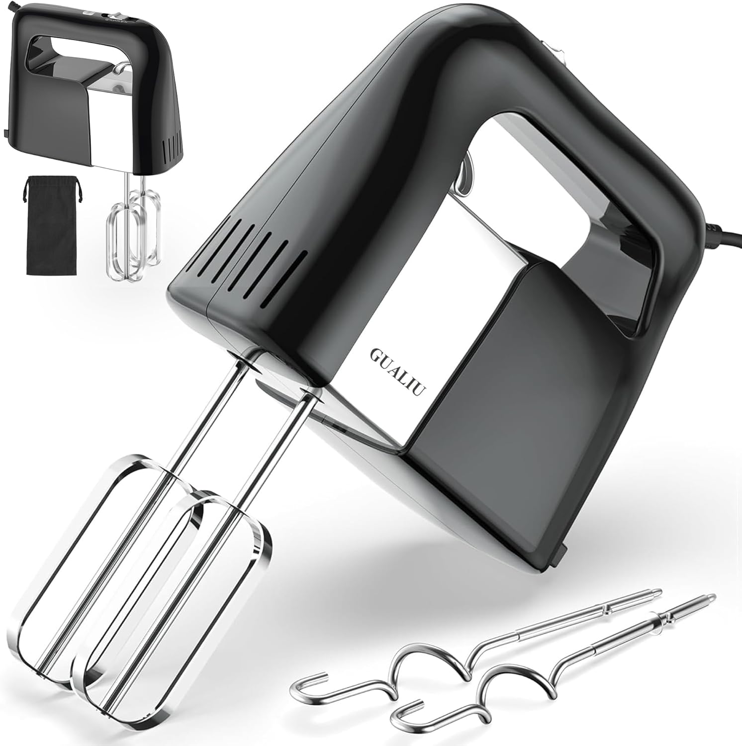 450W Electric Hand Mixer, 5-Speed Large Handheld Mixer Food Mixer with 304 Stainless Steel Beaters, Dough Hooks & Storage Bag, Kitchen Blender for Baking & Cooking, Turbo Boost/Black