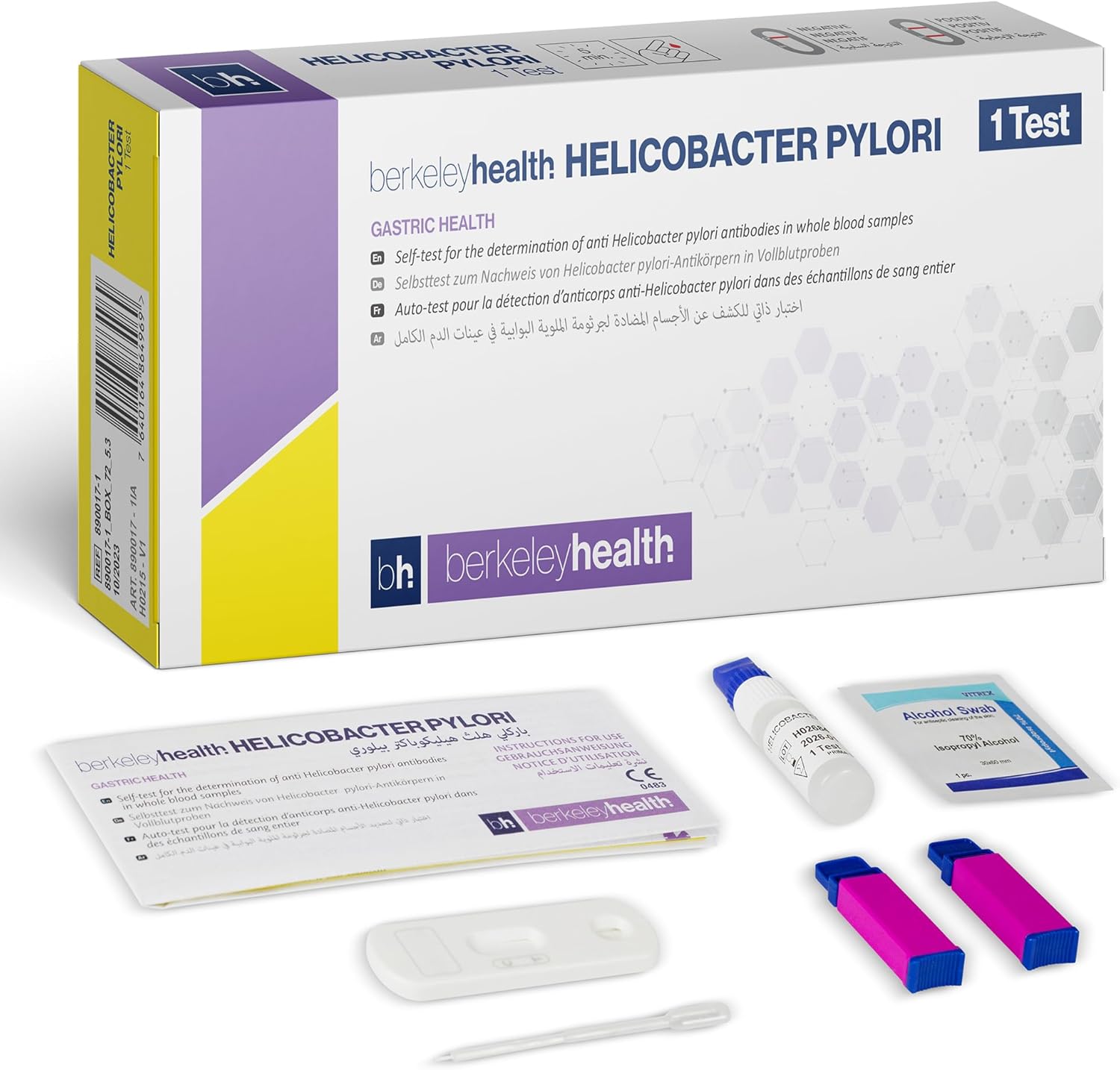 Berkeley Health Stomach Ulcer Self Test Kit - Detect H. Pylori - Blood Sample - Easy to Use, Fast & Accurate Diagnosis - 1 Pack