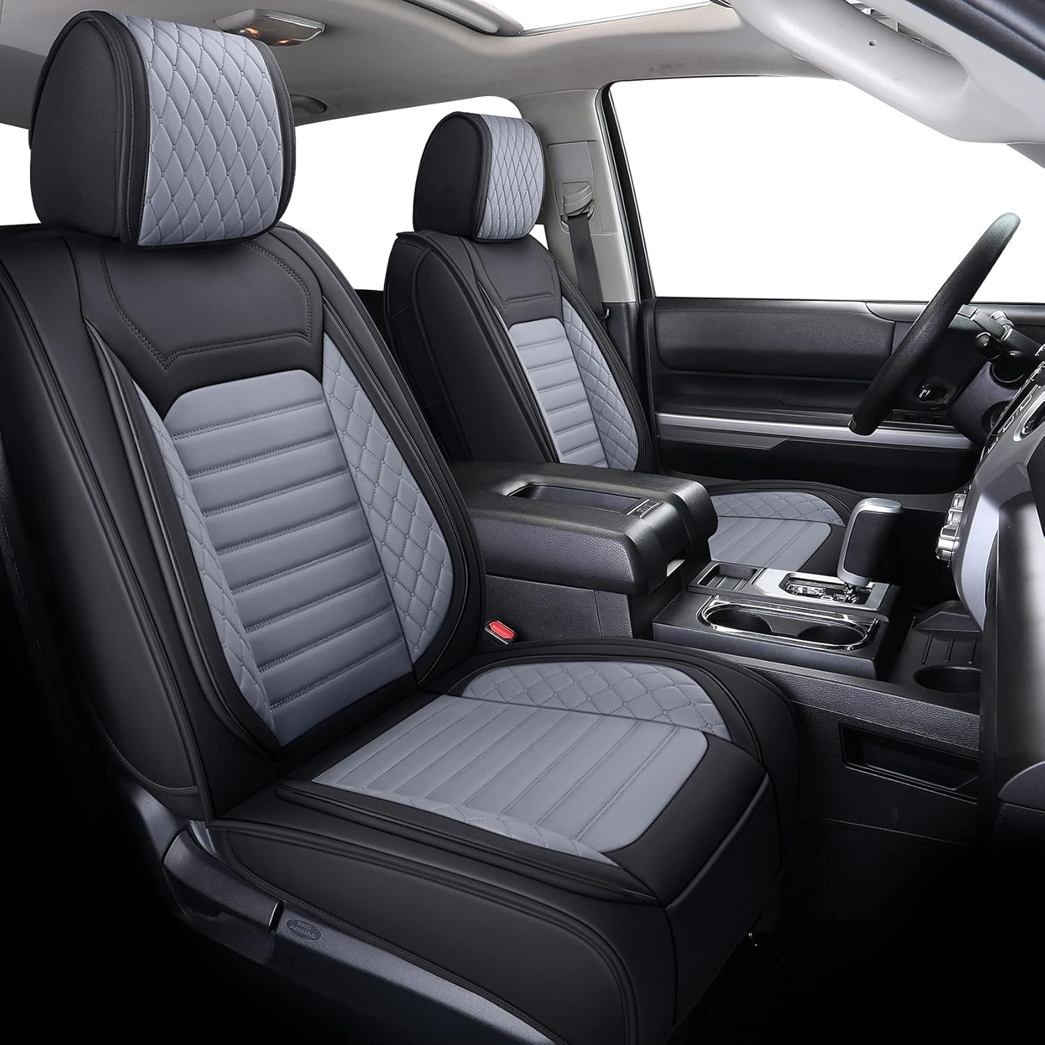 Aierxuan Seat Covers for Toyota Tundra Truck Pickup Full Set Custom Fit 2008-2025 Crewmax Double Cab Waterproof Leather Seat Cushions Compatible with Split Bench 40/60(Full Set/Black-Grey)