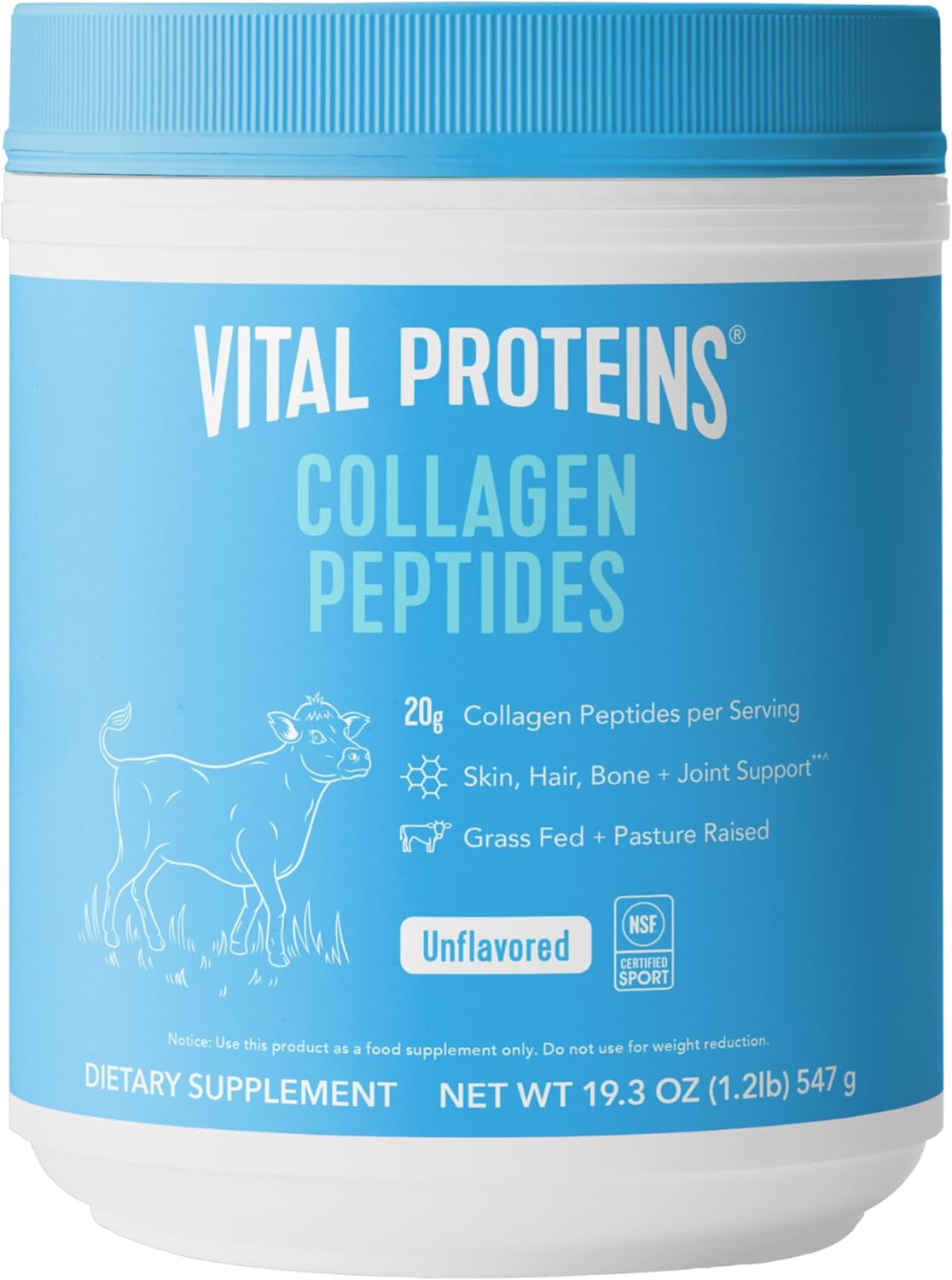Vital Proteins Collagen Peptides Powder, Promotes Hair, Nail, Skin, Bone and Joint Health, Zero Sugar, Unflavored 19.3 OZ