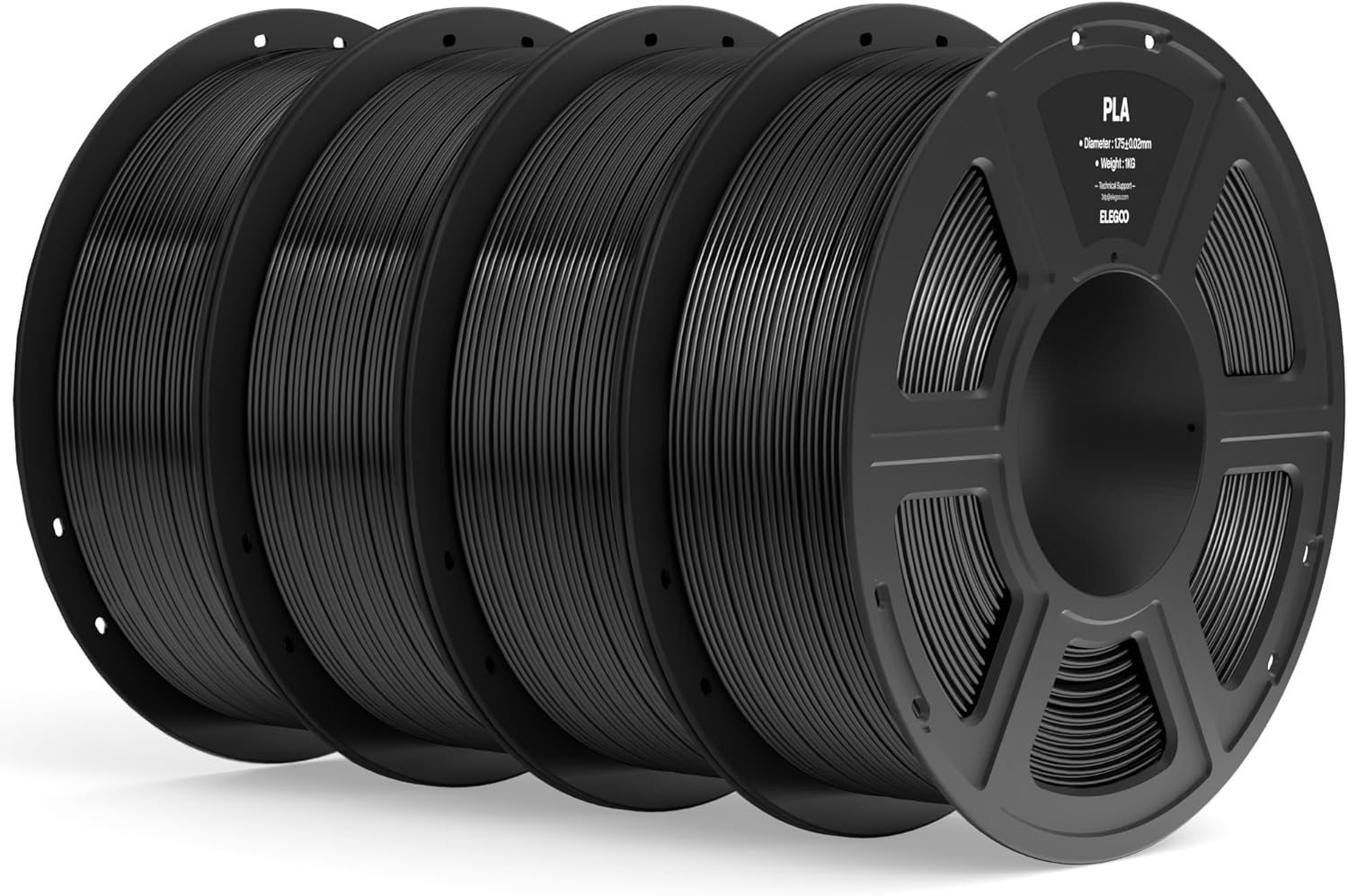 ELEGOO PLA Filament 1.75mm Black 4KG, 3D Printer Filament Dimensional Accuracy +/- 0.02mm, 4pcs 1kg Spool(2.2lbs) Fit Most FDM 3D Printers