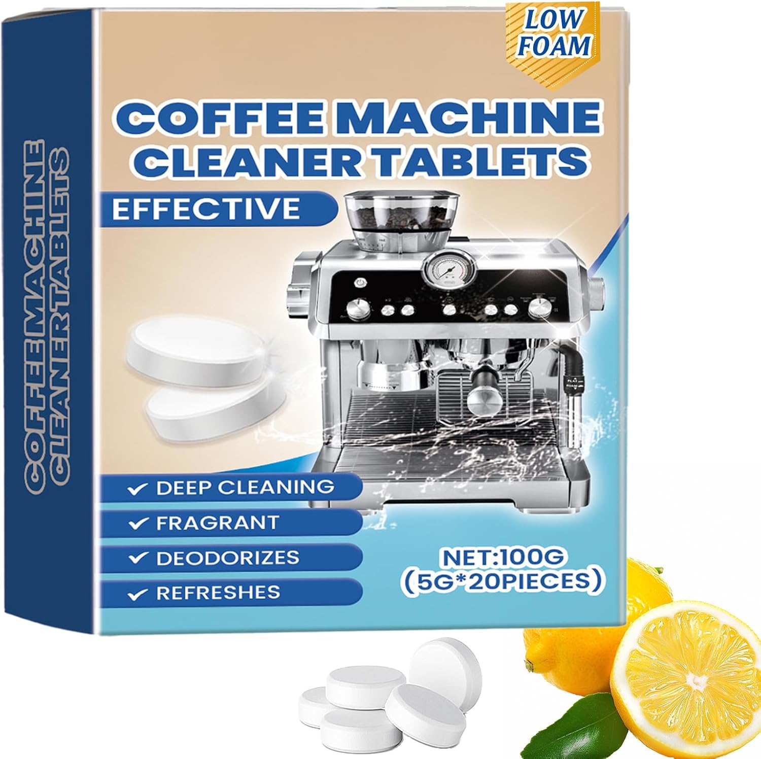 Espresso Coffee Machine Cleaning Tablets 20Pcs, Coffee Maker Descaler Kit, Descaling Tablets for Coffee Machines, for All Kind Cafe Making Machines Home Office Use