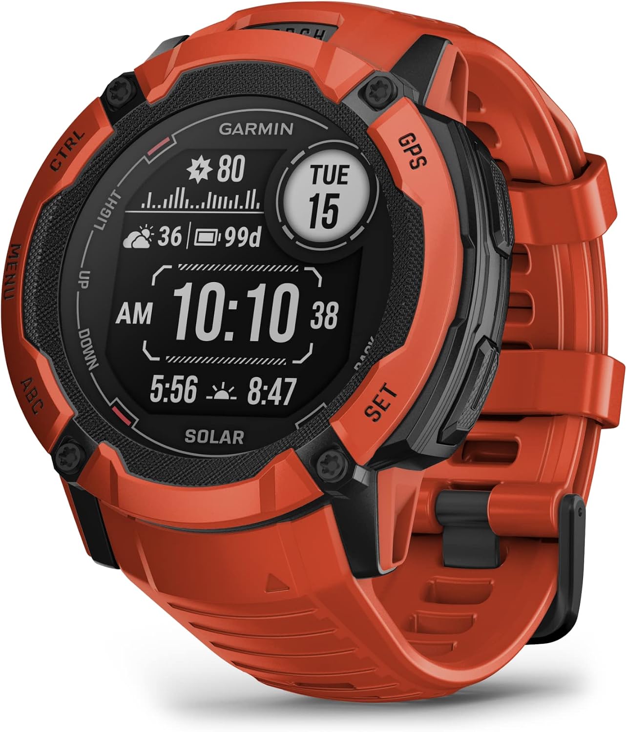 Garmin Instinct® 2X Solar, Rugged Outdoor Smartwatch, 50mm, Flame Red