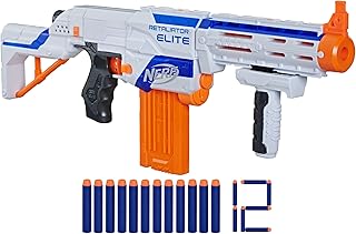 NERF N-Strike Elite Retaliator Blaster, Stock, Grip, Barrel, 12-Clip, 12 Darts, Outdoor Toys for Kids 8+ (Amazon Exclusive)