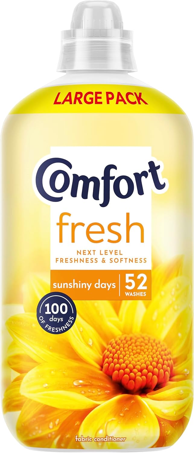 Comfort Fresh Sunshiny Days Fabric Conditioner Softener with Motion-Activated Fragrance Technology 100 Days of Freshness 52 washes (1.56 L)