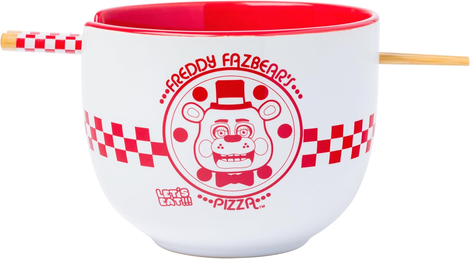 Silver Buffalo Five Nights at Freddy's Freddy Fazbear Pizza Box Ceramic Ramen Noodle Rice Bowl with Chopsticks, Microwave Safe, 20 Ounces
