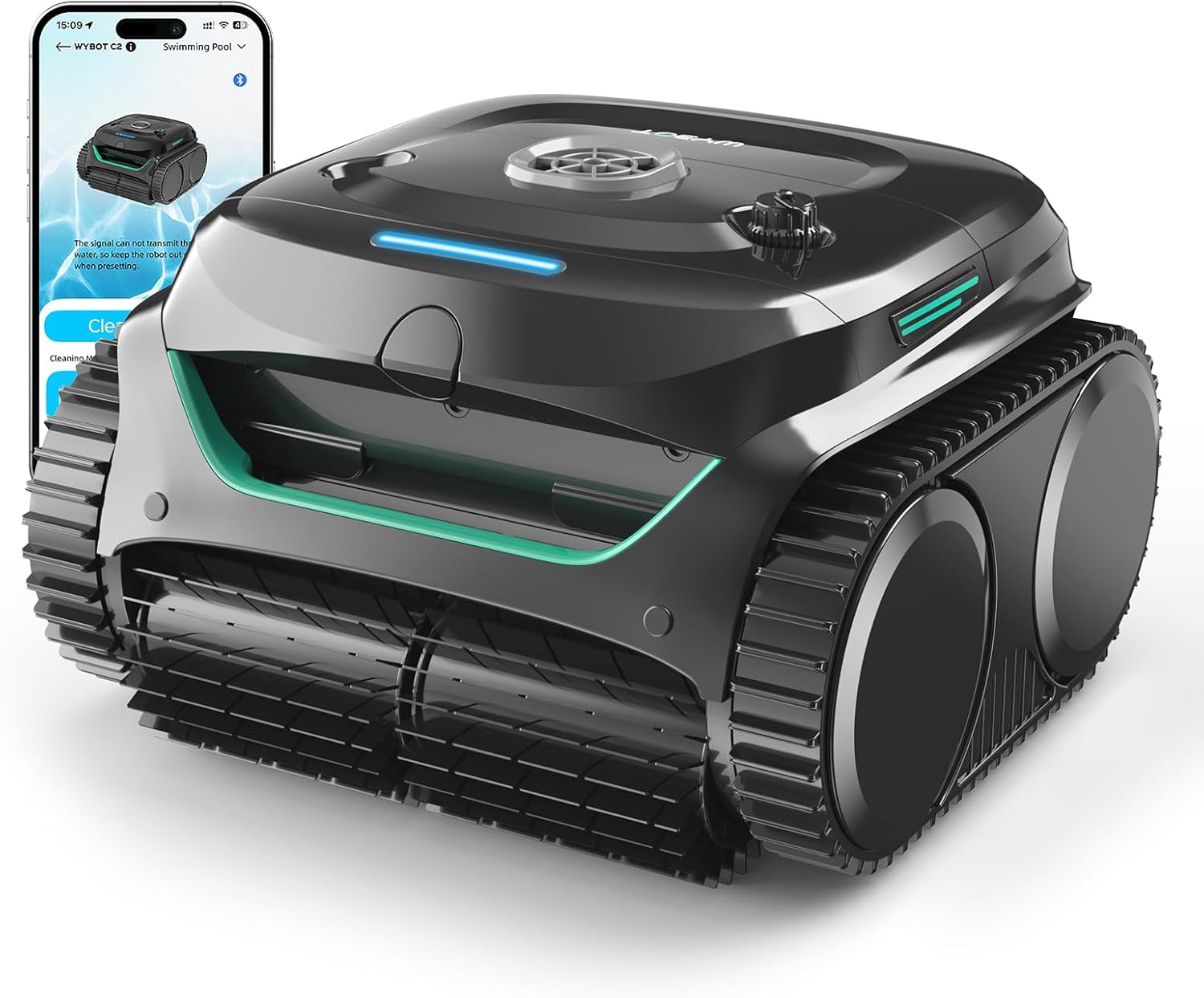 WYBOT C2 Robotic Pool Cleaner, Cordless Pool Vacuum for Inground Pools up to 2152 Sq.ft, Dual Filtration, Powerful Suction, Wall Climbing and Waterline Cleaning, Lasts 180Mins Runtime, App Scheduling