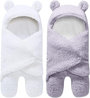 2 Pack Ultra Warm Sherpa Plush Baby Sleeping Swaddle Wrap - Newborn Essentials Must Haves for 0-6 Months - Baby Shower Registry Search Gifts for Boys Girls - Baby Stuff Accessories (Grey and White)