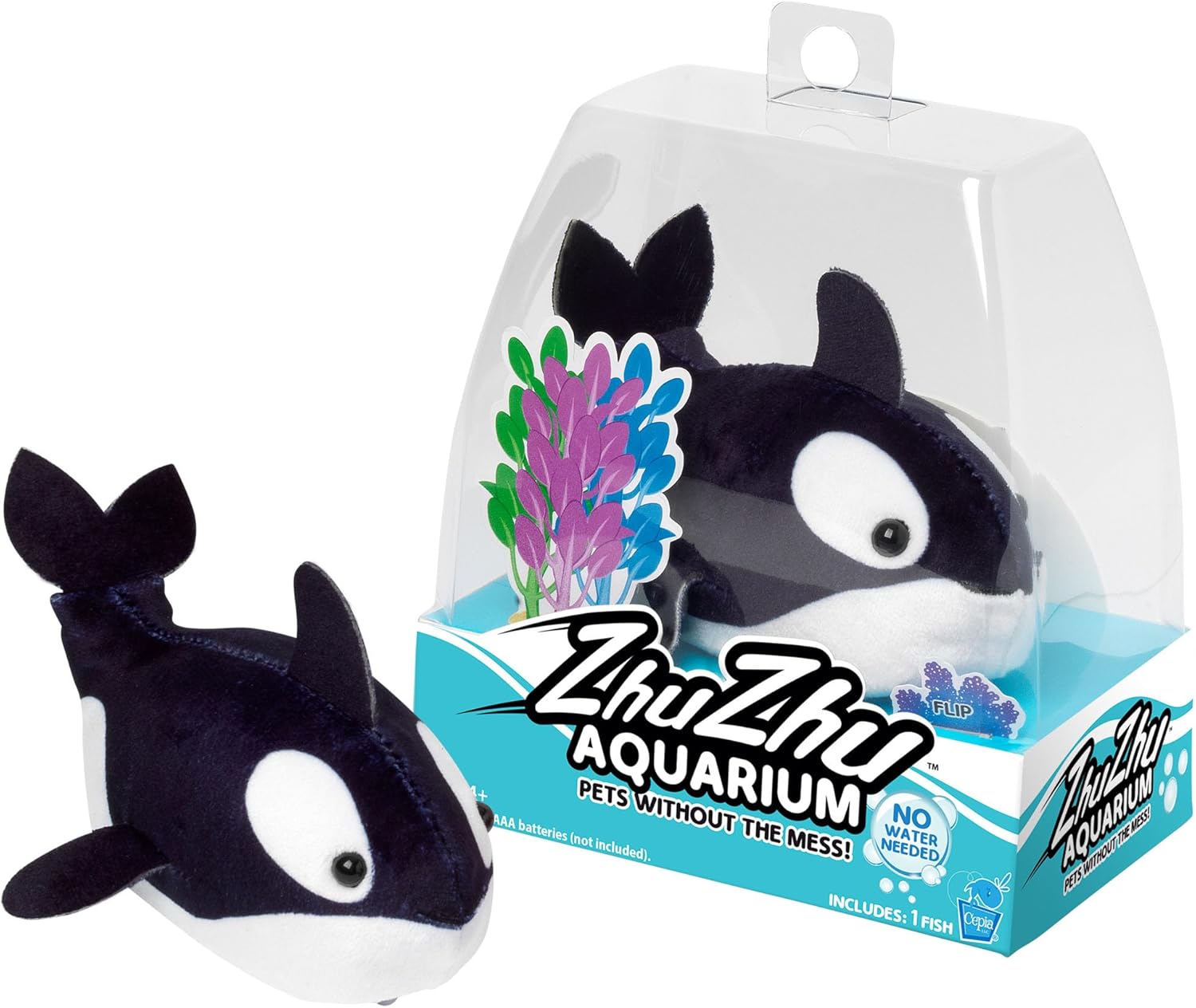 Zhu Zhu Pets | Zhu Zhu Aquarium Toy Fish - Flip | Interactive, Collectible Pet with Sounds and Movement | Electronic Pets | Ages 4+, Black & White