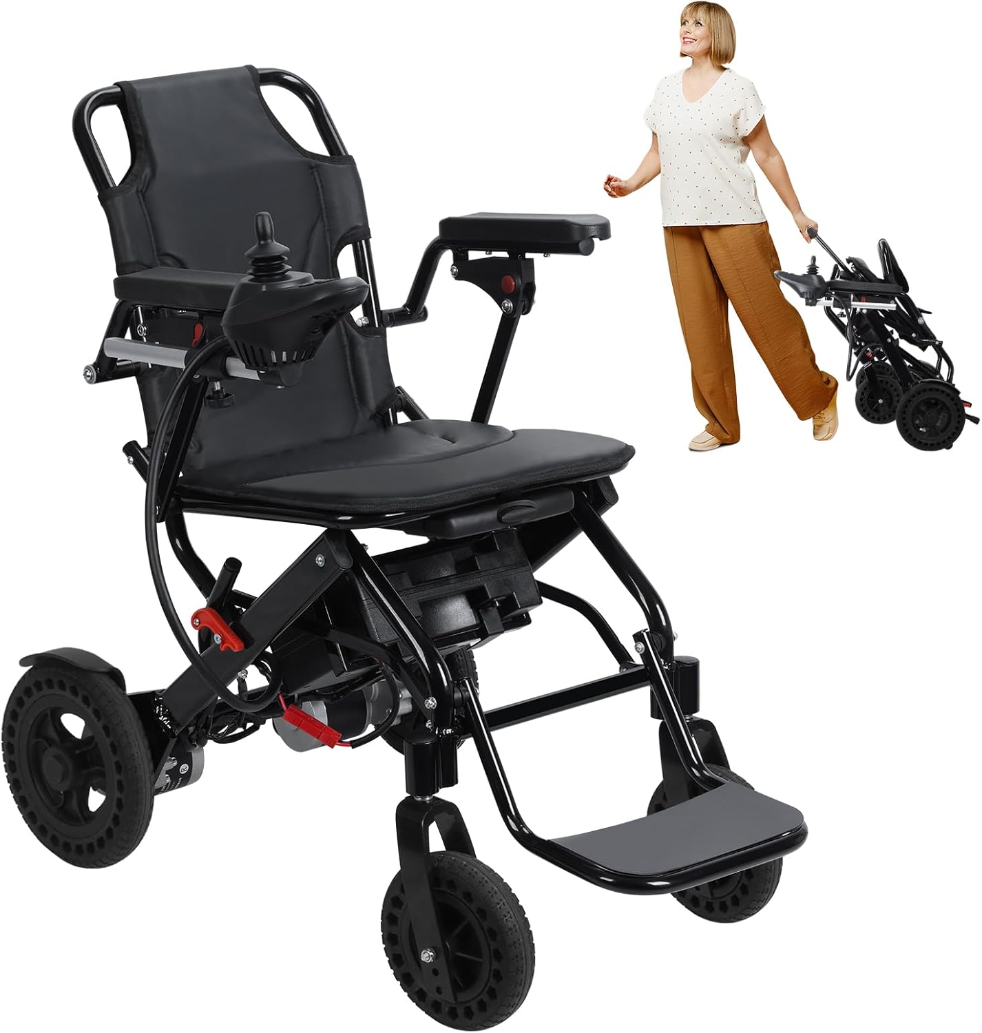 Electric Wheelchair, Lightweight Foldable Motorized Wheelchair for Adults, 500W Dual Motors, Portable Power Chair with 12 Miles Range, Airline Approved Mobility Scooter, Seat and Footrest Black