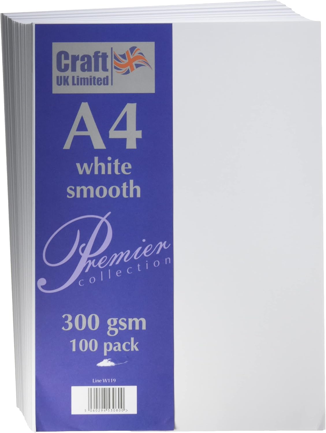 Craft UK A4 300Gsm-100 Sheets, White Card 300gsm, 29.6 x 21 x 0.1 cm