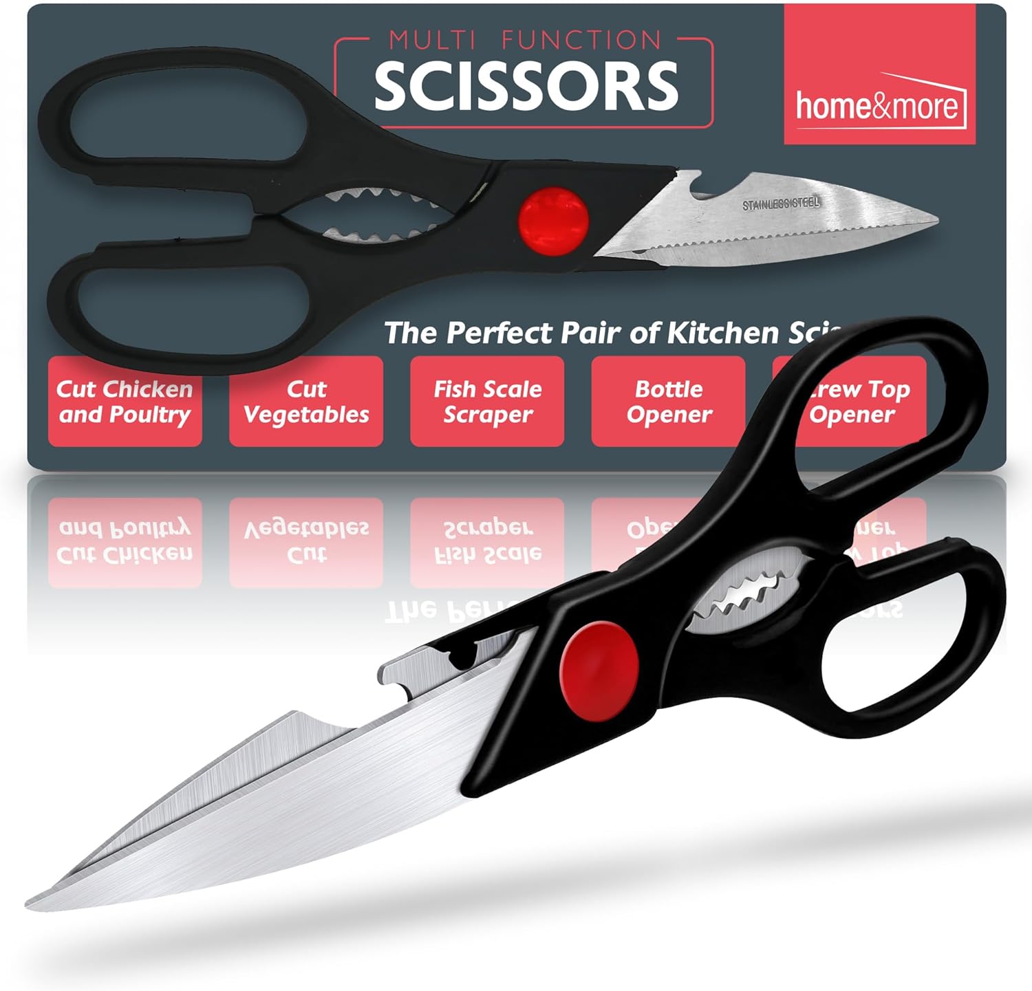 SOL Multi Function Scissors – Heavy-Duty Kitchen Shears for Meat, Poultry, Herbs, Vegetables, and Packaging – Sharp Stainless Steel Blades – Comfortable Grip – Essential Food Prep Tool