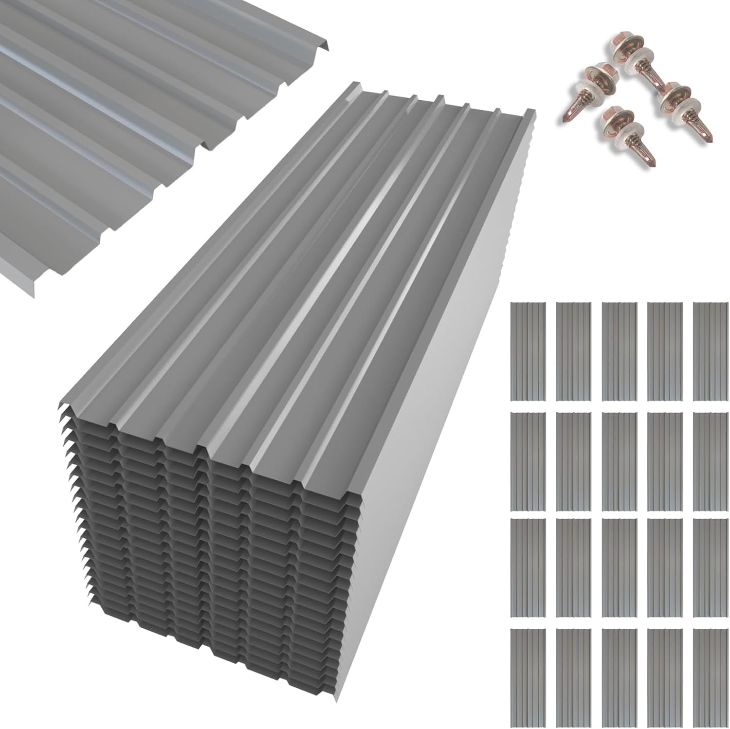 NeatiEase 20 Pcs Metal Roofing Panels, 6.1 Feet Corrugated Galvanized Roofing Panels Metal Siding Panels with Steel Screws for Pergola, Gazebo, Shed, Outdoor Storage, Chicken Coop, Patio,Garages