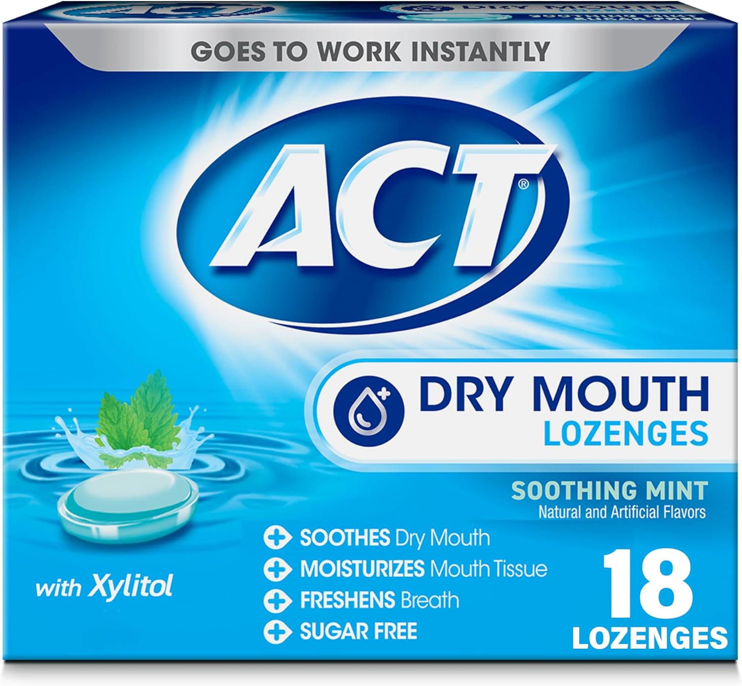 ACT Dry Mouth Lozenges with Xylitol, Soothing Mint, 18 Lozenges