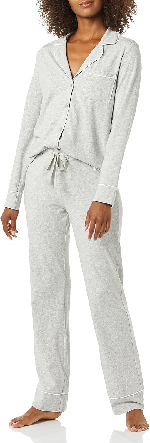 Amazon Essentials Women's Cotton Modal Long-Sleeve Shirt and Full-Length Bottom Pyjama Set
