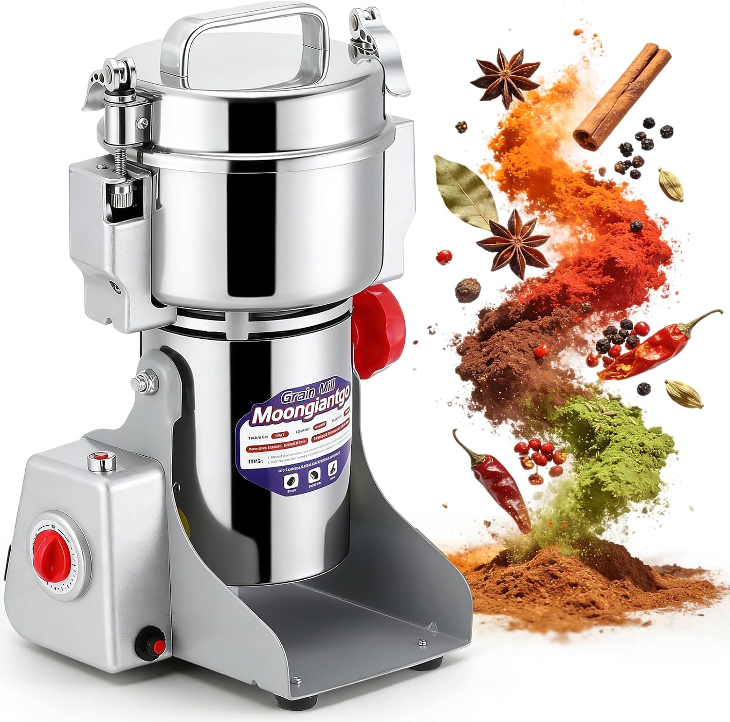 Moongiantgo Grain Mill Grinder Commercial Spice Grinder, 700g Swing, 110V