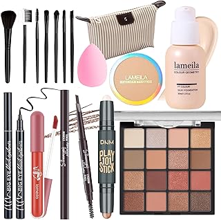 Makeup Set Full Kit for Girls Teens Women, Makeup Present Set, Includes Eyeshadow, Foundation, counter stick, Powder, Eyebrow Pencil, Eyeliner, Brushes, Lip Gloss, Sponge, Cosmetic Bag