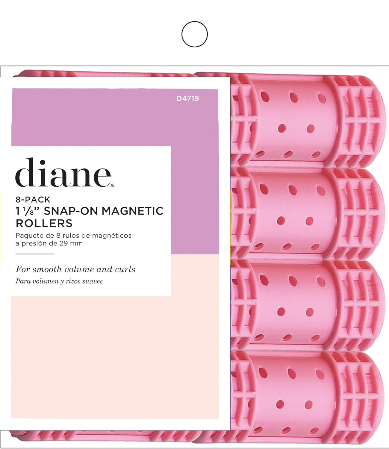 Diane Snap-On Magnetic Rollers Pack of 8 Hair Curlers for Women and Girls, Small, Diameter, Pink, D4719, 8 Count (Pack of 1)