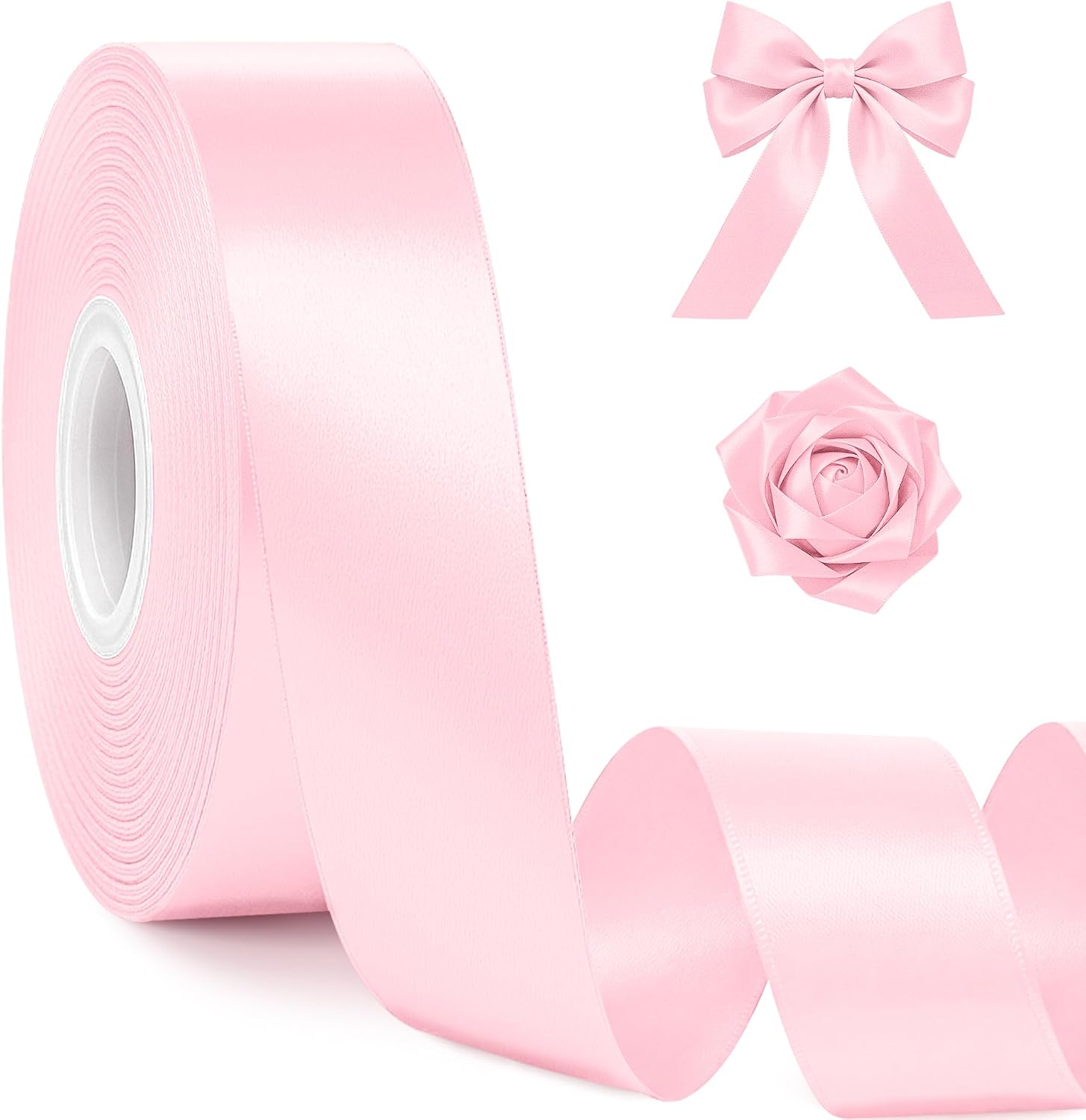 1 in 30 Yards Pink Satin Ribbon for Flower Bouquet Baby Shower Mother's Day