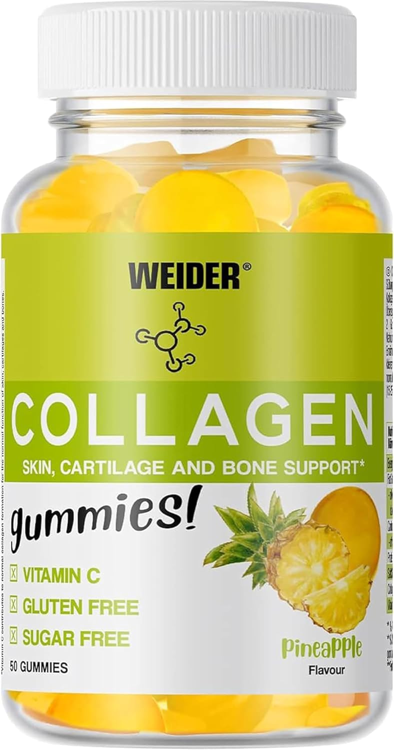 Weider Collagen Gummies (50 Gummies) Pineapple Flavour, with Peptan Hydrolysed Collagen and Vitamin C, for Joints, Bones, Cartilage and Skin, Sugar-Free, Gluten-Free