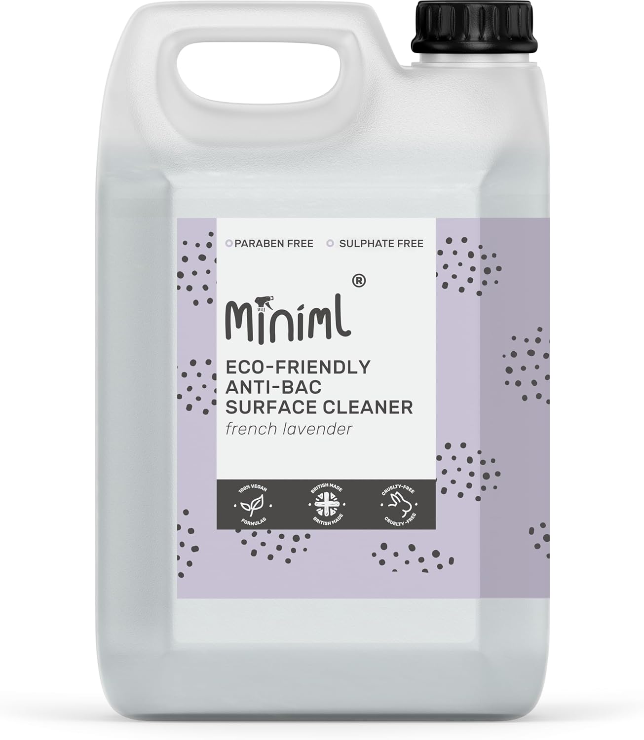 Miniml Eco Antibacterial Spray Surface Cleaner 5L Refill - French Lavender Scented Multi Purpose Anti-Bac Disinfectant Cleaning Product - Natural Plant Based Vegan Formula & Cruelty Free
