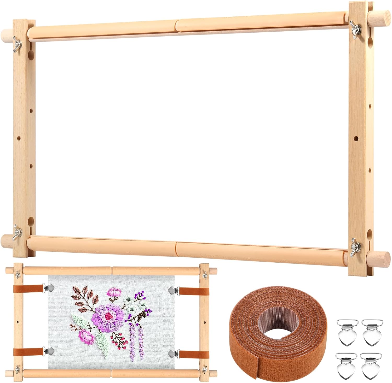 Littleduckling Embroidery Frame Wooden Cross Stitch Frame Rotated Needlepoint Embroidery Tapestry Scroll Frame Adjustable Needlepoint Stretcher Frame Square Punch Needle Frame for Embroidery(21x12)