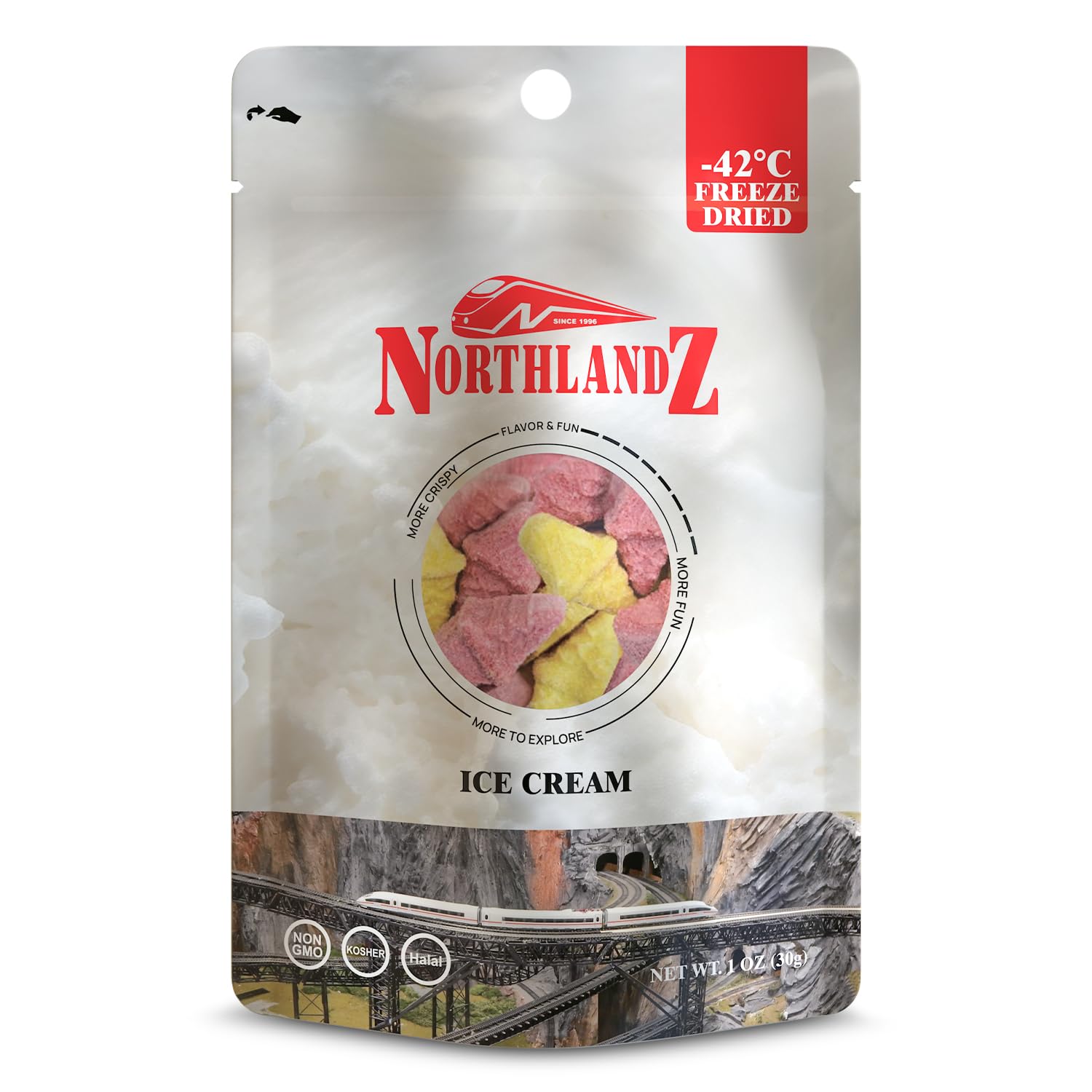 NORTHLANDZ Freeze Dried ICE CREAM | Creamy & Crunchy Treat | Mango, Strawberry, and Vanilla Flavors 1oz (30g) | Made with Coconut & Rice Milk | Unique Snack