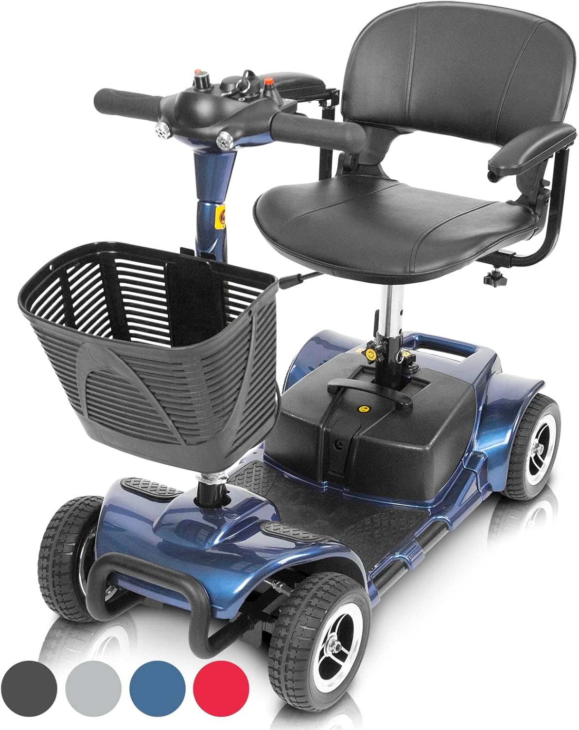 Vive 4 Wheel Mobility Scooter - Electric Powered Wheelchair Device - Compact Heavy Duty Mobile for Travel, Adults, Elderly - Long Range Power Extended Battery with Charger and Basket Included