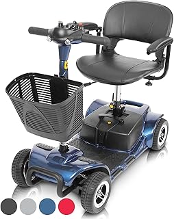 Vive 4 Wheel Mobility Scooter - Electric Powered Wheelchair Device - Compact Heavy Duty Mobile for Travel, Adults, Elderly - Long Range Power Extended Battery with Charger and Basket Included