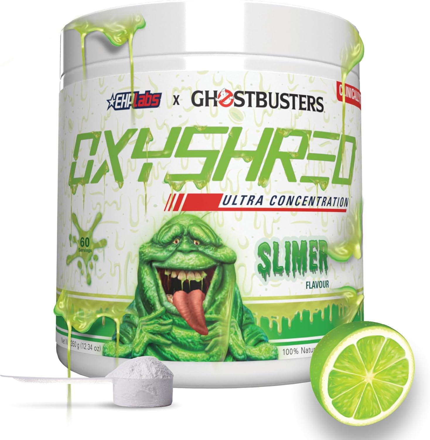 EHPlabs x Ghostbusters OxyShred Thermogenic Pre Workout Powder & Shredding Supplement - Clinically Proven Preworkout Powder with Acetyl L Carnitine, Energy Boost Drink - Slimer Lime, 60 Servings