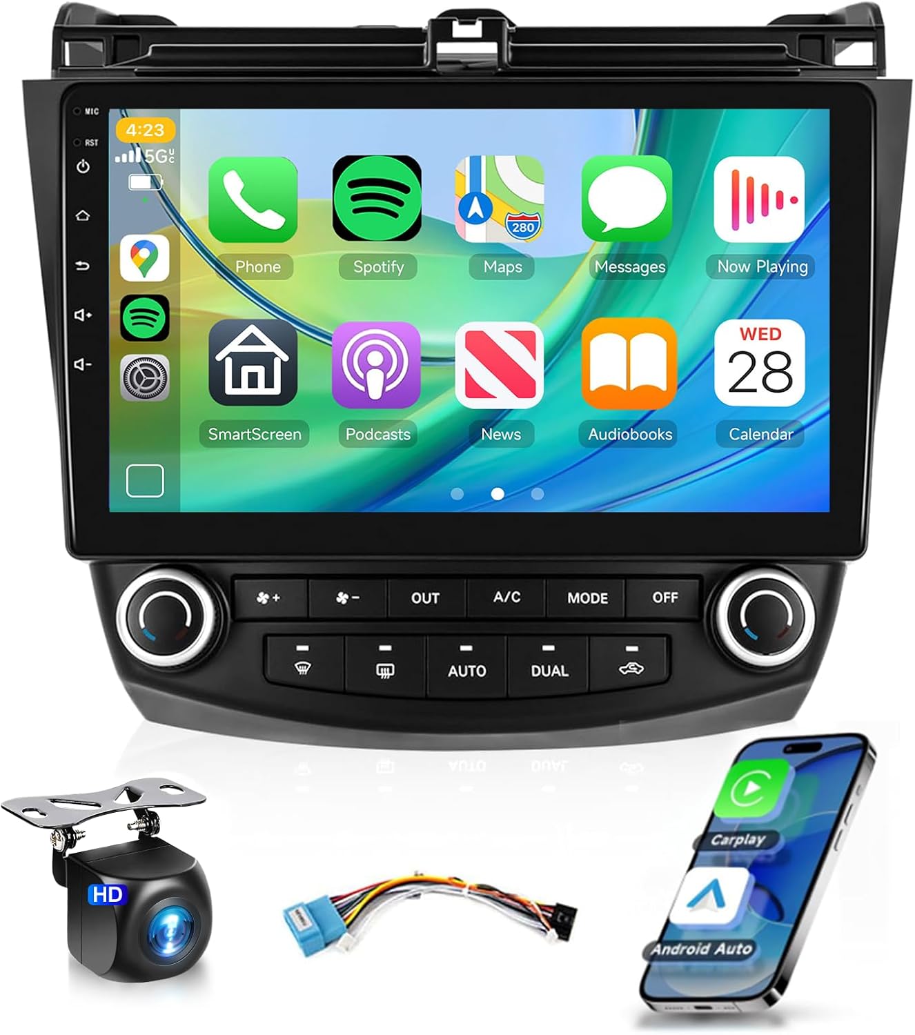 Android 13 Car Stereo for Honda Accord 2003-2007 Radio Wireless Carplay Android Auto 10.1 inch 1080P HD IPS Touch Screen DSP EQ Built-in GPS Chip MirrorLink WiFi Bluetooth FM/RDS AHD Backup Camera Mic